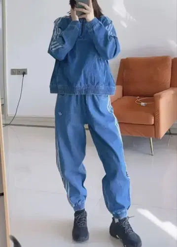 [새상품급] adidas 아디다스 옅은 네이비 데님 팬츠 저리 DENIM