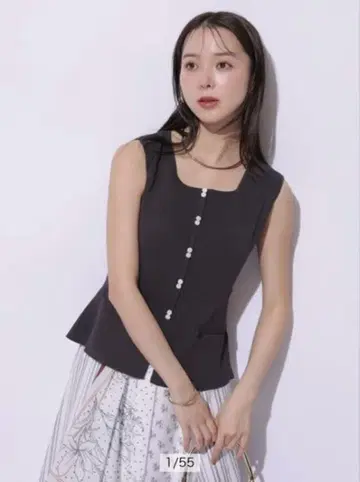 Mystrada 스퀘어 니트 베스트 차콜 그레이