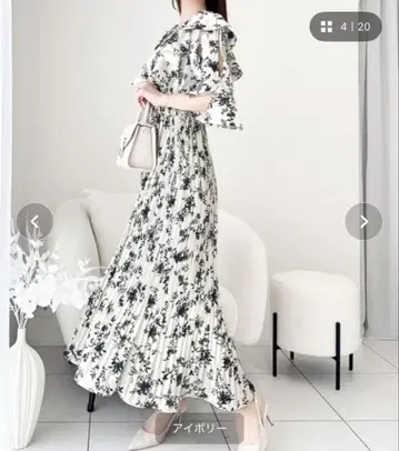 화려하고 포근하면서 스타일업 프릴 옷깃 꽃무늬 어깨 슬릿 원피스