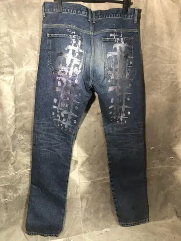 cvtvlist 데님 팬츠 실버 버튼 페인트 가공