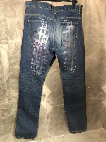 cvtvlist 데님 팬츠 실버 버튼 페인트 가공