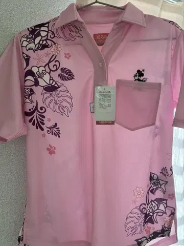 뽀로유시 오키나와 한정판 미니 자수 반팔 피케 셔츠 핑크