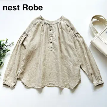 네스트로브 린넨 개더 슬리브 블라우스 풀오버 셔츠 그레이지