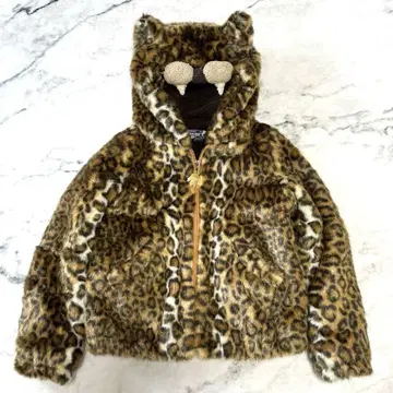 candystripper 레오파드 퍼 보아 자켓 후드티 M