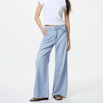 UNIQLO 드레이프 와이드 플레어 데님 블루