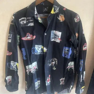 Paul Smith M 네이비 긴팔 셔츠 다채로운 프린트