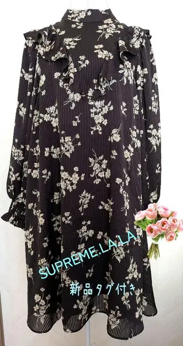 SURPREME.LALA 꽃무늬 스트라이프 원피스 긴팔 무릎 기장