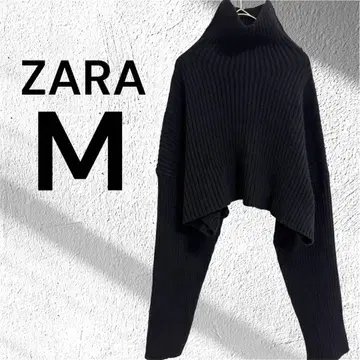 자라 ZARA 숏 기장 니트 스웨터 하이넥 긴팔 블랙 M 루즈핏