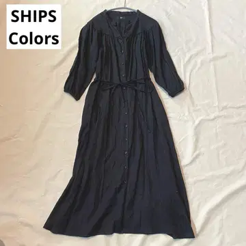 SHIPS Colors 린넨 셔츠 원피스 블랙 7분 소매 원사이즈