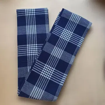 체크 무늬 반폭 오비 네이비