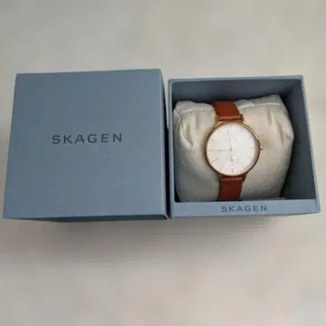 SKAGEN 아날로그 브라운 가죽 여성용 손목시계