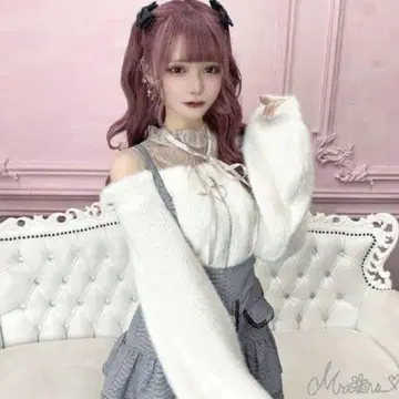 MARS 마즈 어깨 트임 샤기 니트탑 화이트 핑크 양산형 지뢰