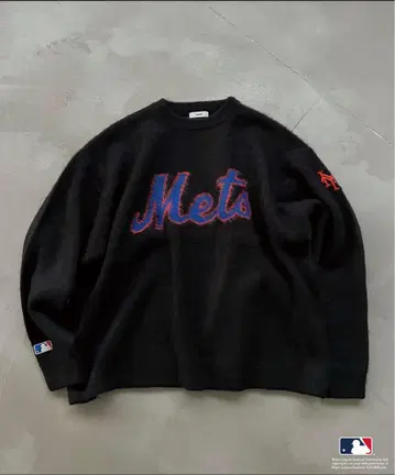 Perushu Mets 로고 mlb 콜라보 니트 블랙