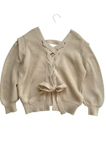 스나이델 백리본 가디건 아이보리 루즈핏 니트