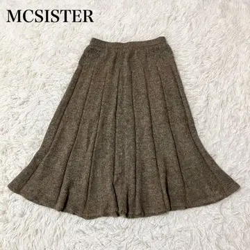 MCSISTER 플레어 스커트 A라인 플리츠 울 혼방 허리밴딩