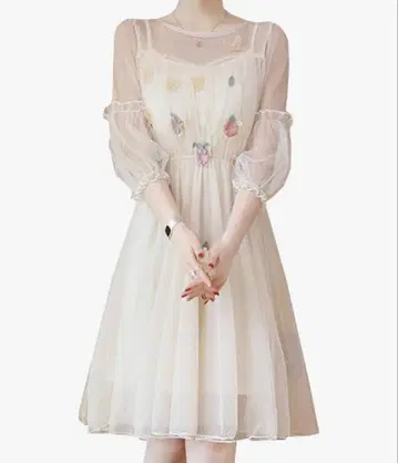 원피스 애프리콧 코스프레 의상 꽃무늬 7분 소매