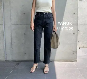 야누크 블랙 데님 스트레이트 팬츠