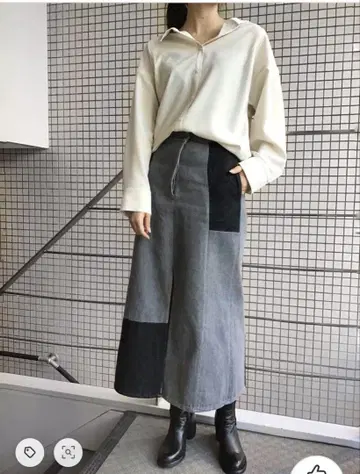 아카네우츠노미야 데님 슬릿 롱 스커트