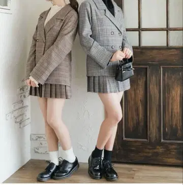 amr. 암르 체크 자켓 셋업 브라운