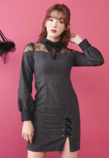 EATME 레이스 콤비 컬러 타이트 원피스 M GRL EMODA