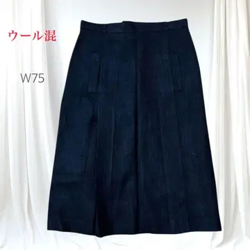 컨디션 최상 일본산 일본제 울 혼방 안감 트위드 턱 롱 스커트 W75