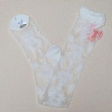 하트의 선물 쿠마쨩 시스루 오버니 삭스 화이트