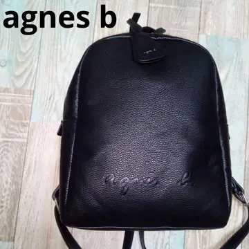 agnes b 에네스베 백팩 블랙 가죽 주름 가공 블랙
