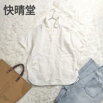 [ 새상품급 ] 카이세이도 린넨 100% 반팔 셔츠 화이트 일본제 2