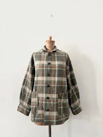 [ 새상품급 ] nestRobe 면 헤비 트윌 체크 셔츠 자켓 KHAKI