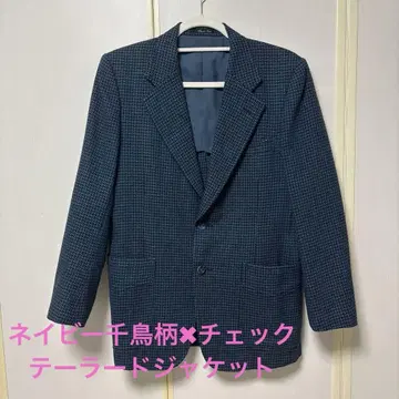 남성용 가을/겨울 네이비 파랑 다크 블루 체크 무늬 테일러드 자켓