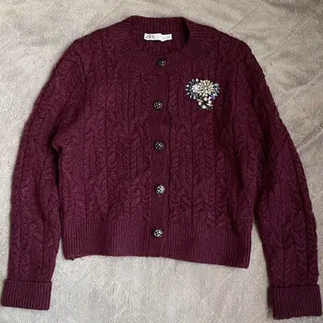 새상품급 자라 비쥬 케이블 짜임 가디건 보르도 M