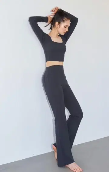 Wellness Rib Flare Long Pants 차콜 S