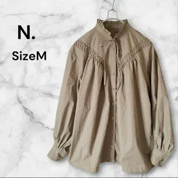 N. 엔도트 프릴 넥 핀턱 블라우스 스탠드 카라 리본 베이지