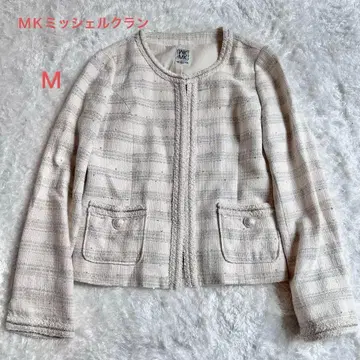 MK 미쉘클랑 스팽글 장식 트위드 노카라 자켓 38