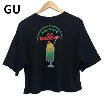 멜론소다 크롭 T셔츠 블랙 반팔 여성용 프린트 둥근넥