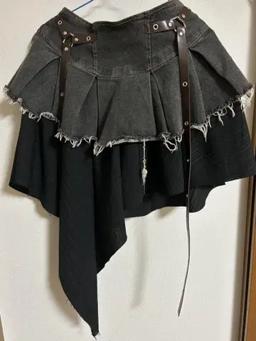 비대칭 데님 미니 스커트