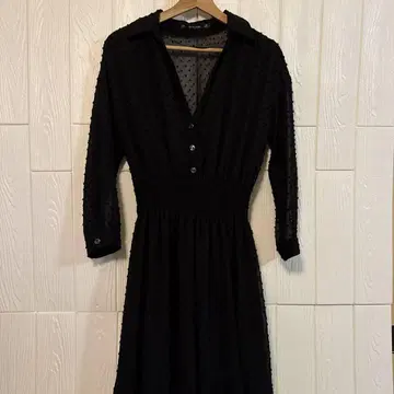 ZARA BASIC 도트 무늬 블랙 롱 원피스