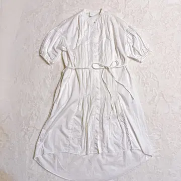 하레 HARE 셔츠 원피스 5부 소매 허리 리본 포함 앞뒤 트임 턱