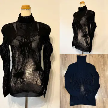 HIROKO KOSHINO 히로코코시노 하이넥 시어 니트 블랙