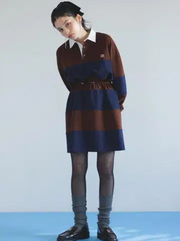 새상품급 FURFUR 퍼퍼 라거 티셔츠 원피스 브라운 x 네이비