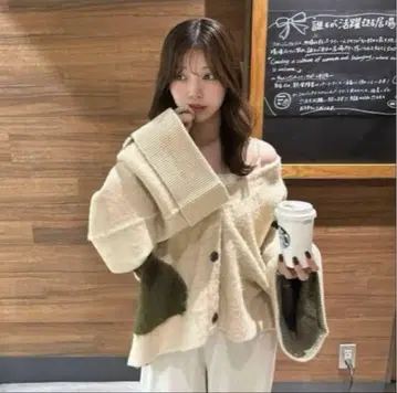 [ mideal ] 믹스 컬러 가디건 스즈키 아이리 빅 카키 x 베이지