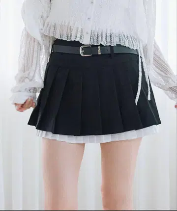 벨트 부착 밑단 레이어드 플리츠 스커트 OLIVE des OLIVE