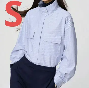 UNIQLO-C 코튼 스탠드 카라 셔츠 자켓 블루 S 택 포함 새상품