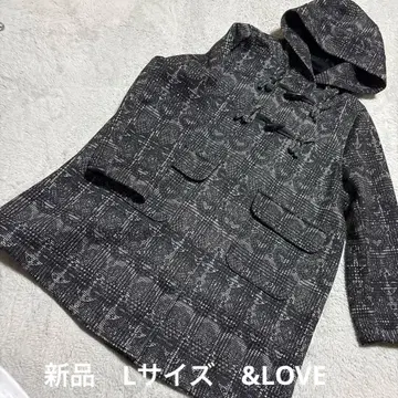 ( &LOVE ) 앤드러브 체크 블랙 그레이 하트 더플 코트 사이즈 L