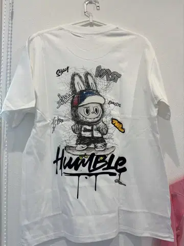 LABUBU 반팔 T셔츠 화이트, 블랙 2장 세트