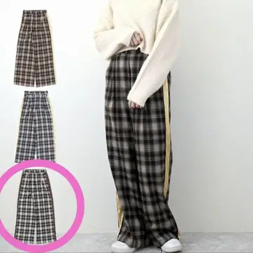 옴브레 체크 기모 사이드 라인 팬츠 M