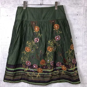 보헤미안 시크 오리엔탈 구제 의류 이국적인 플라워 자수 플레어 스커트