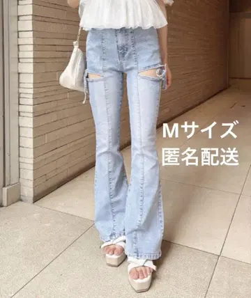 INGNI 사이드 리본 컷 아웃 플레어 데님 팬츠 M 사이즈
