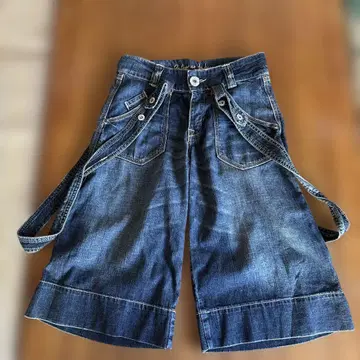 AS KNOW AS 다크 블루 와이드 레그 하프 데님