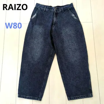 RAIZO 와이드 데님 신치 벨트 데미지 가공 W80 새상품급